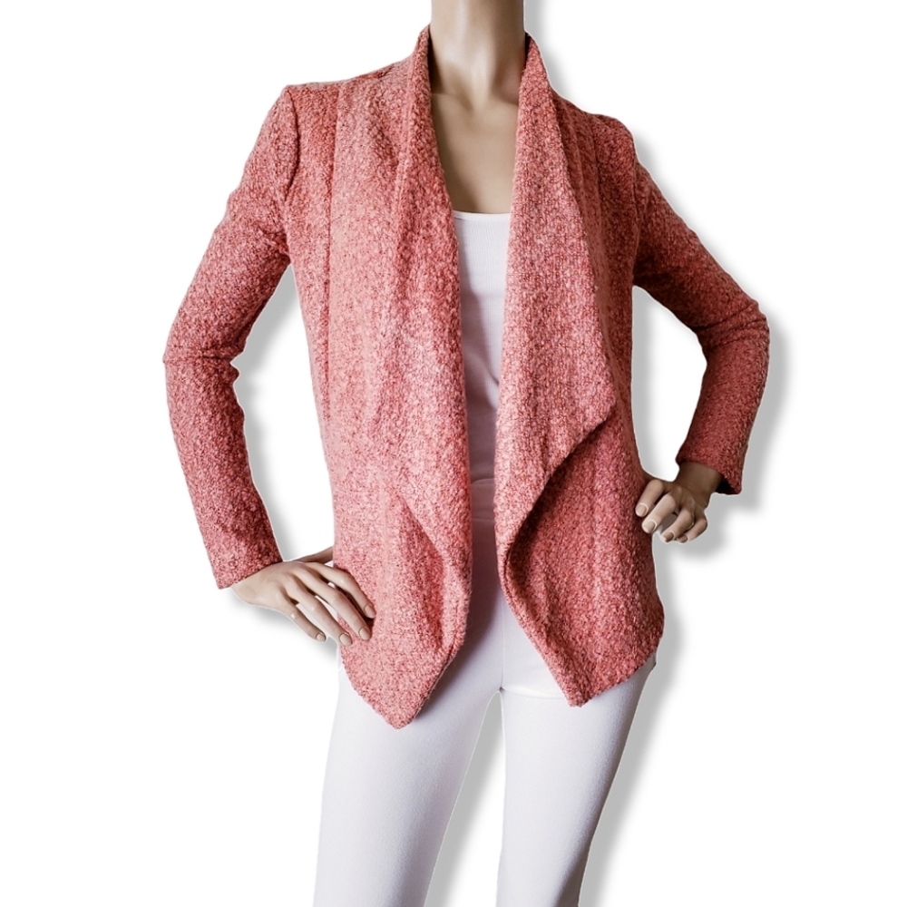 Just Me Orange Boiled Wool Blend Open Front Cardigan